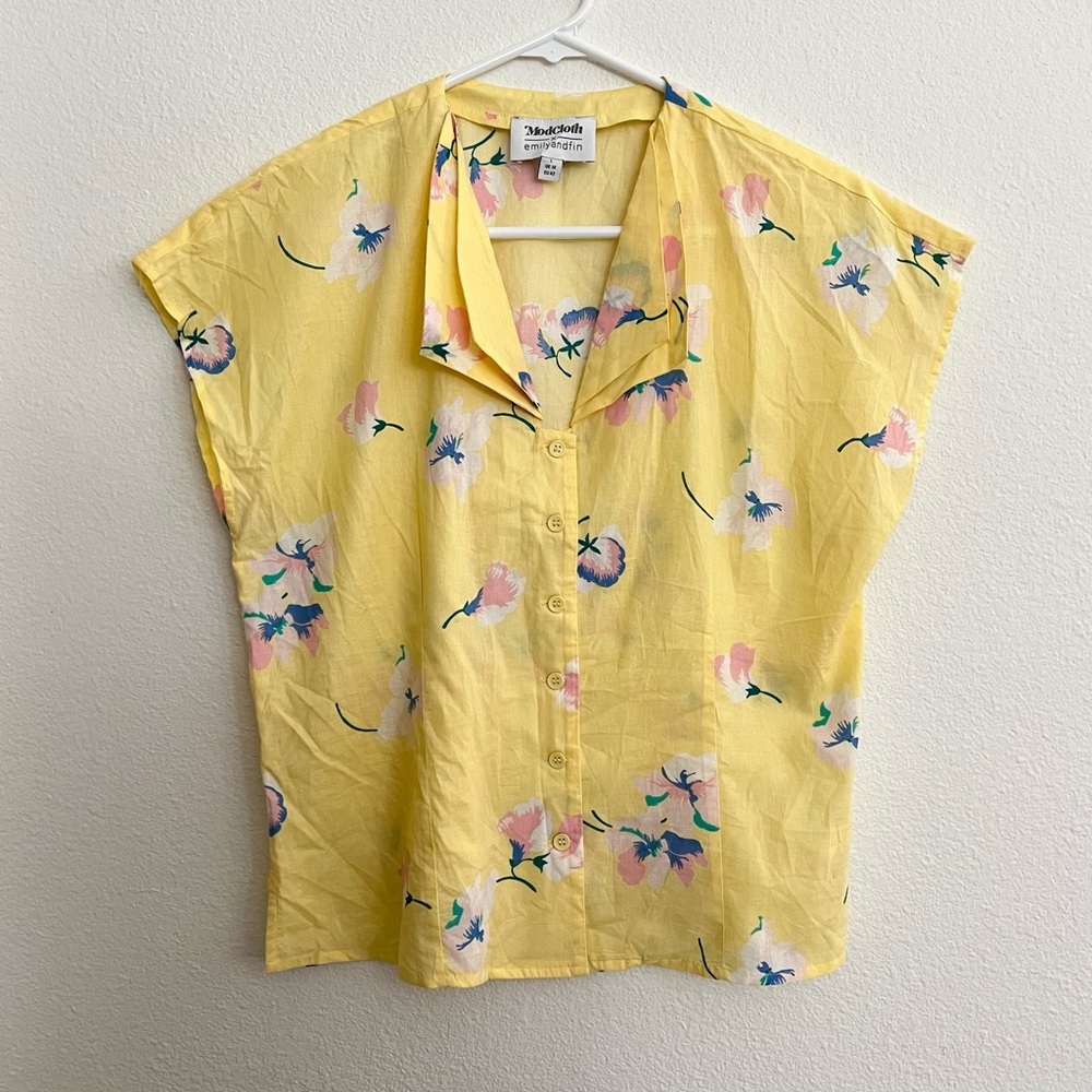 ModCloth x Emily and Fin Annie Top Yellow Floral Button Top
